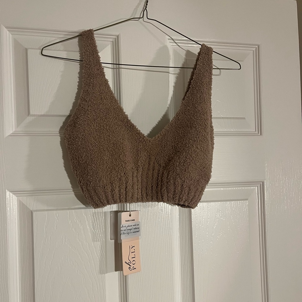 OHPOLLY Fuzzy Crop Top in shade Sand